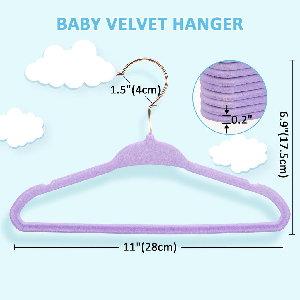 Tonswachic Baby Velvet Clothes Hanger,Infant Felt Hanger,11",Purple,30 Pack