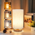 3-Color Adjustable Bedside Table Lamp for Bedroom,Wood Base & Fabric Shade