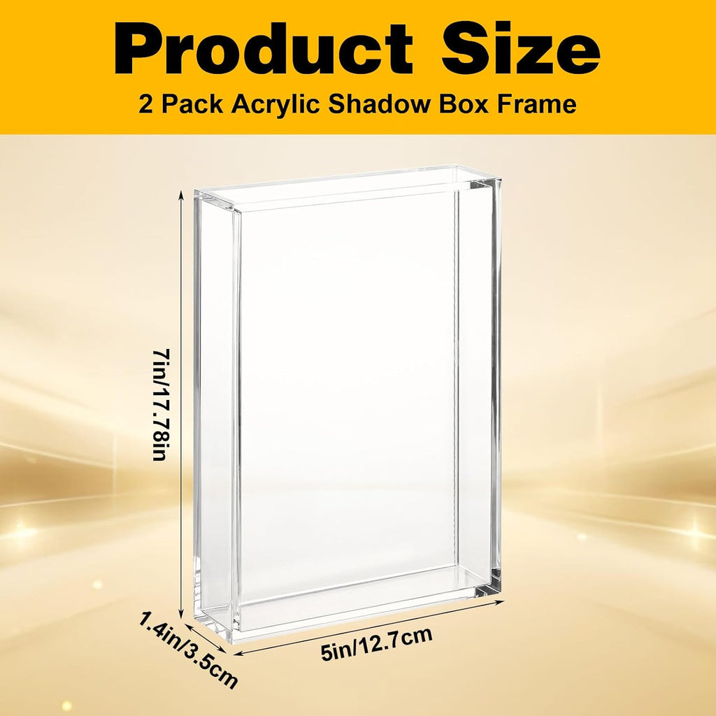 2 Pcs Acrylic Shadow Box, 7 x 5 x 1.4 Inch Clear Tabletop Display Frame No Installation All Clear Memory Boxes for Dried Flowers, Photo, Collectibles