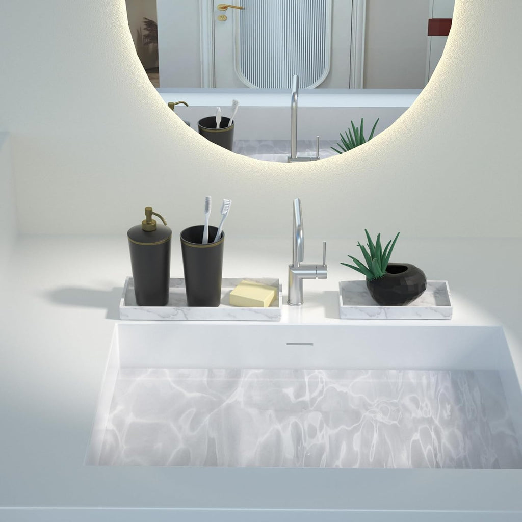2 Pack Silicone Bathroom Vanity Tray Large 11.8" ＆ Small 7.8" Set