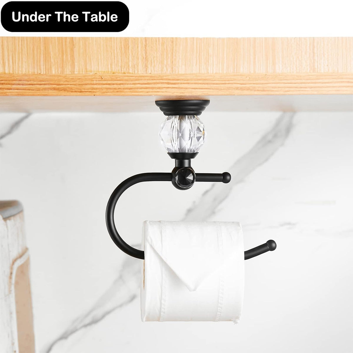 WOLIBEER Crystal Towel Ring,Matte Black Toilet Paper Holder Stand Hand Towel Holder Towel Hook Tissue Roll Paper Holder Towel Hanger Bathroom Hardware 2 Pieces Sets Wall Mounted