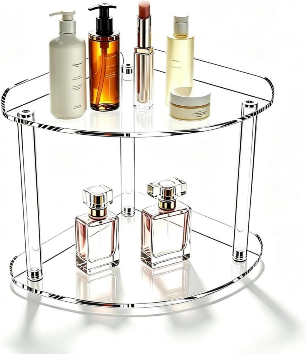 2 Tier Acrylic Bathroom Counter Organizer Corner Storage Shelf Vanity Trays