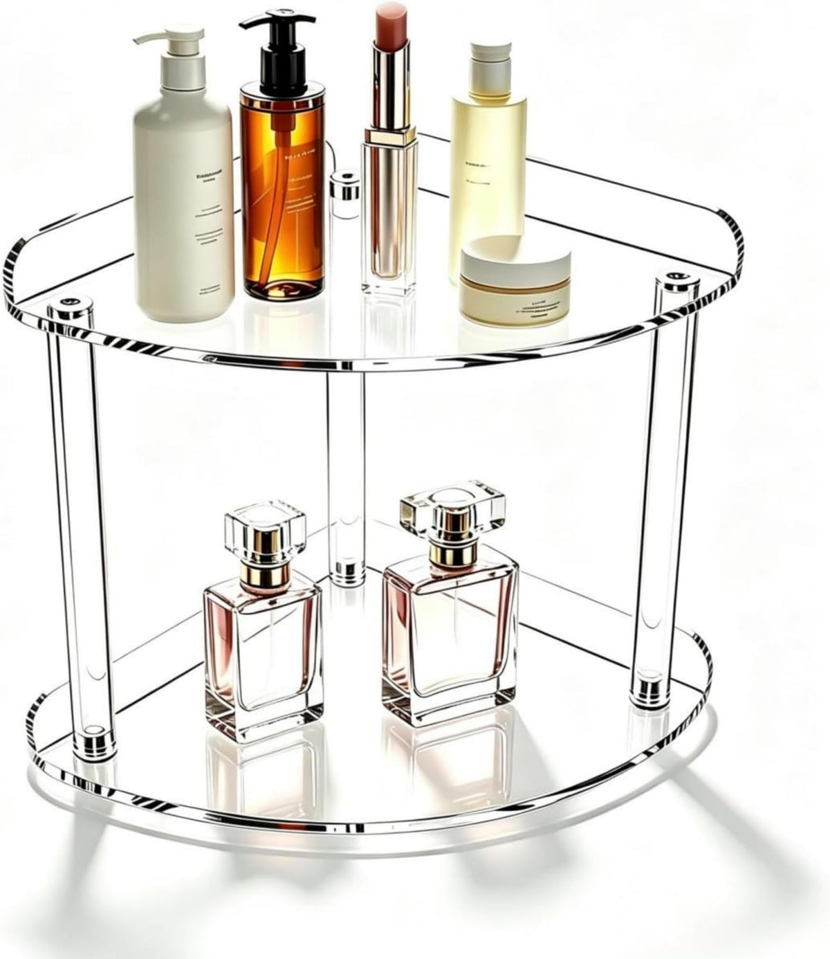 2 Tier Acrylic Bathroom Counter Organizer Corner Storage Shelf Vanity Trays