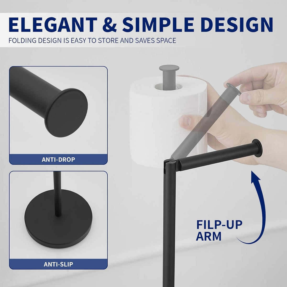 BWE Matte Black Toilet Paper Holder Stand Modern Tissue Roll Holder