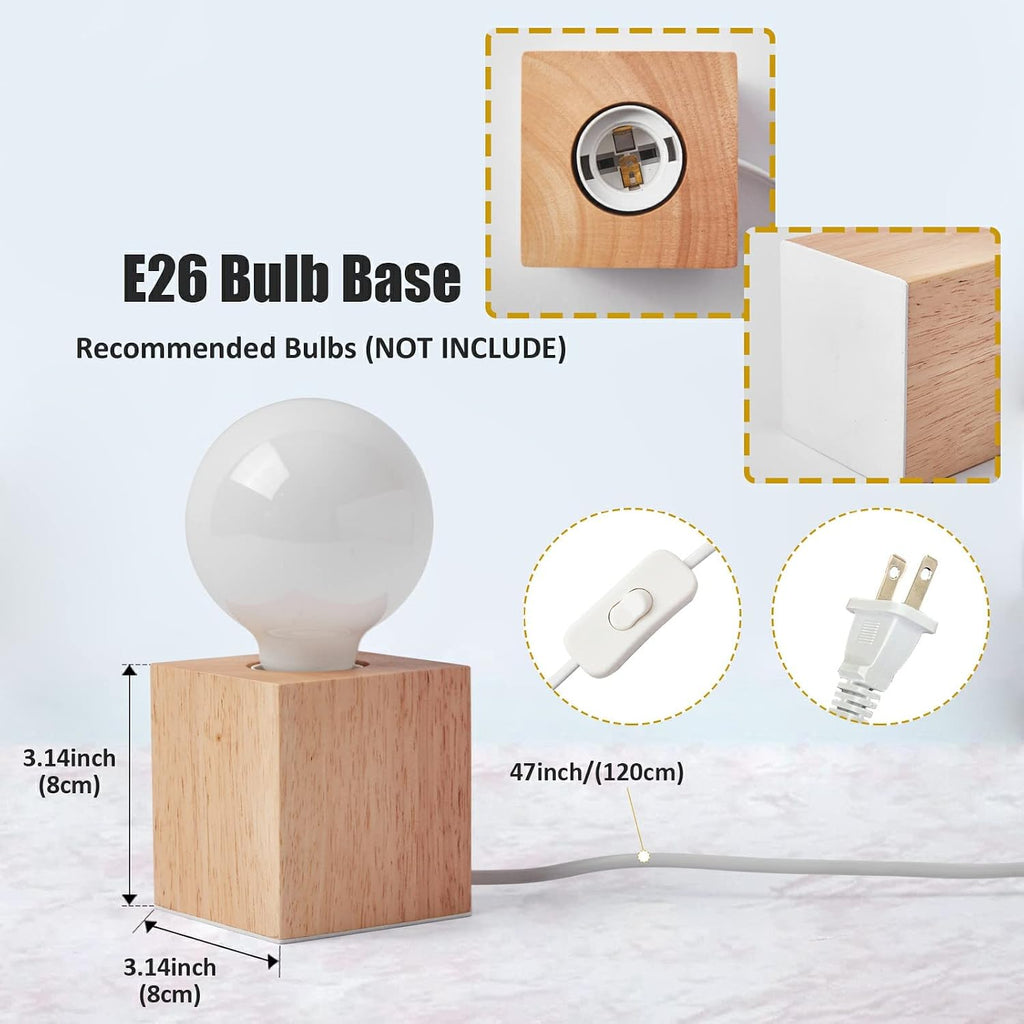 Vintage Table Lamp,Small Bedside Lamp with Square Wooden Base Desk Lamp, E26 60W Night Light Perfect for Bedroom Living Room Home Art Display Cafe Bar Studio Antique Decor(Without Bulb)