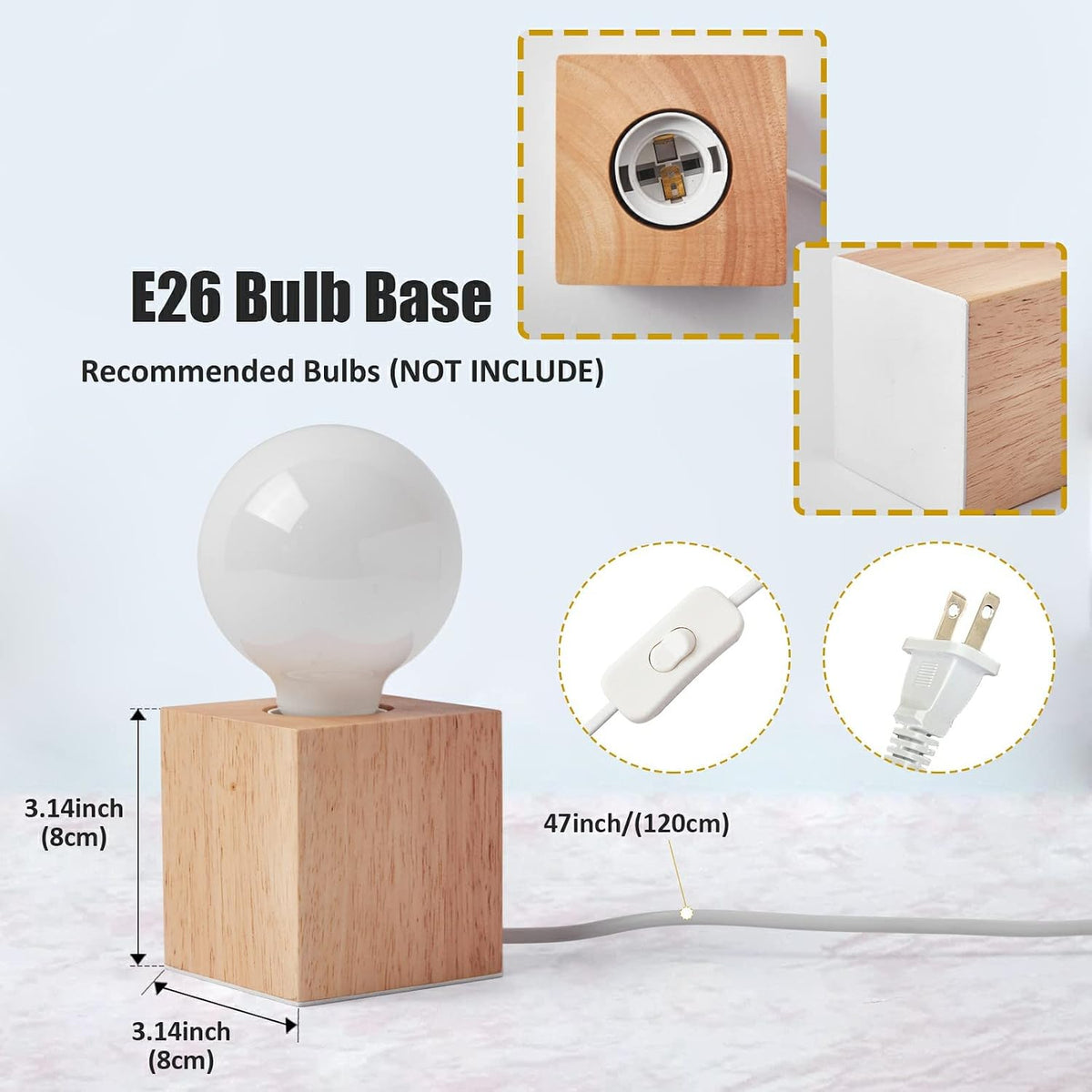 Vintage Table Lamp,Small Bedside Lamp with Square Wooden Base Desk Lamp, E26 60W Night Light Perfect for Bedroom Living Room Home Art Display Cafe Bar Studio Antique Decor(Without Bulb)