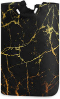 ALAZA Large Laundry Hamper Basket Black Marble With Gold Geometric Laundry Bag Collapsible Oxford Cloth Stylish Home Storage Bin with Handles, 22.7 Inch