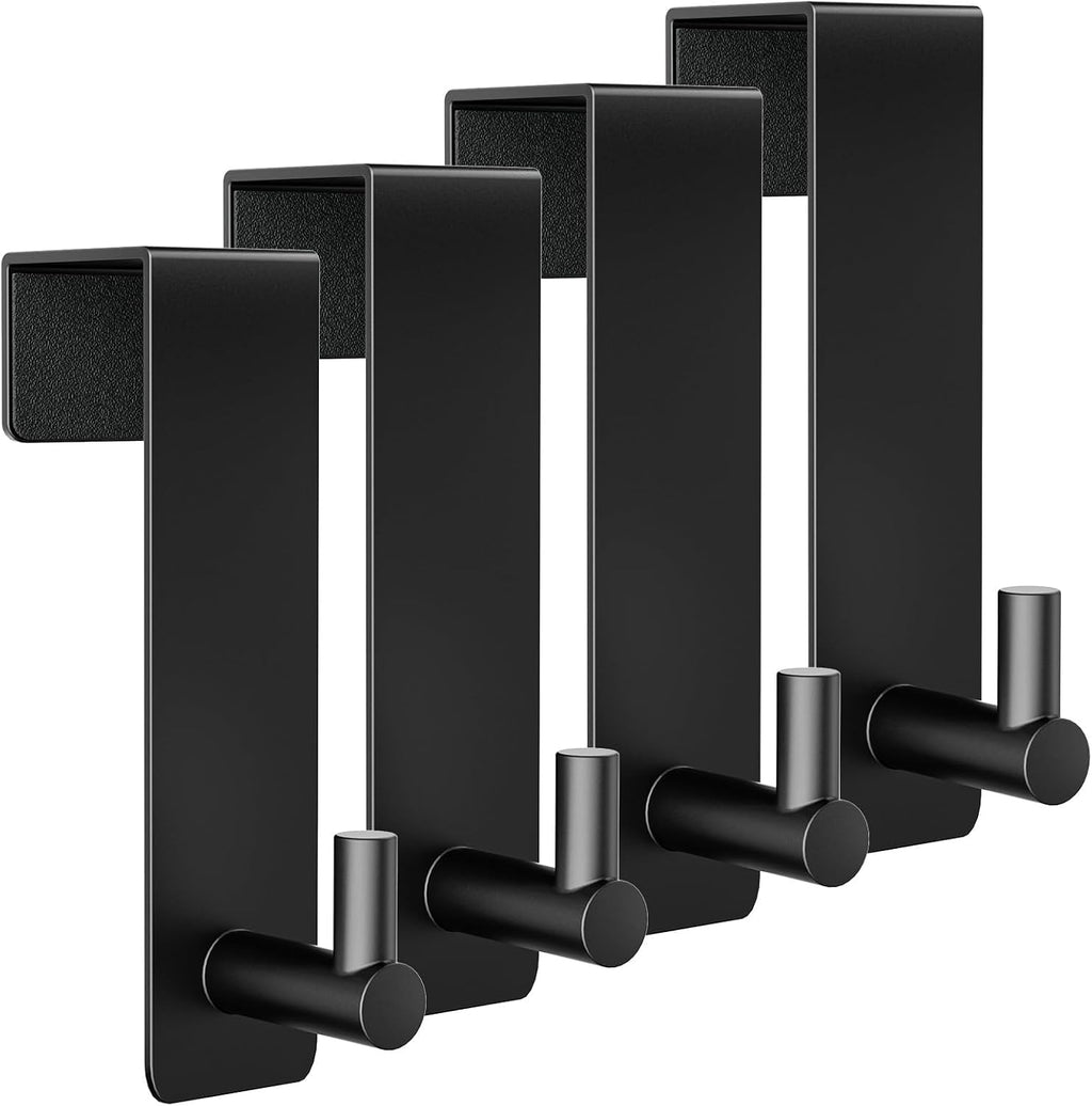 Optish 4 Pack Over The Door Hooks, Heavy Duty Black Door Hanger Hook for Hanging, Coat Hooks for Hat, Bag, Bedroom, Bathrooms, Fits 1-3/4'' Thick Door