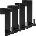 Optish 4 Pack Over The Door Hooks, Heavy Duty Black Door Hanger Hook for Hanging, Coat Hooks for Hat, Bag, Bedroom, Bathrooms, Fits 1-3/4'' Thick Door