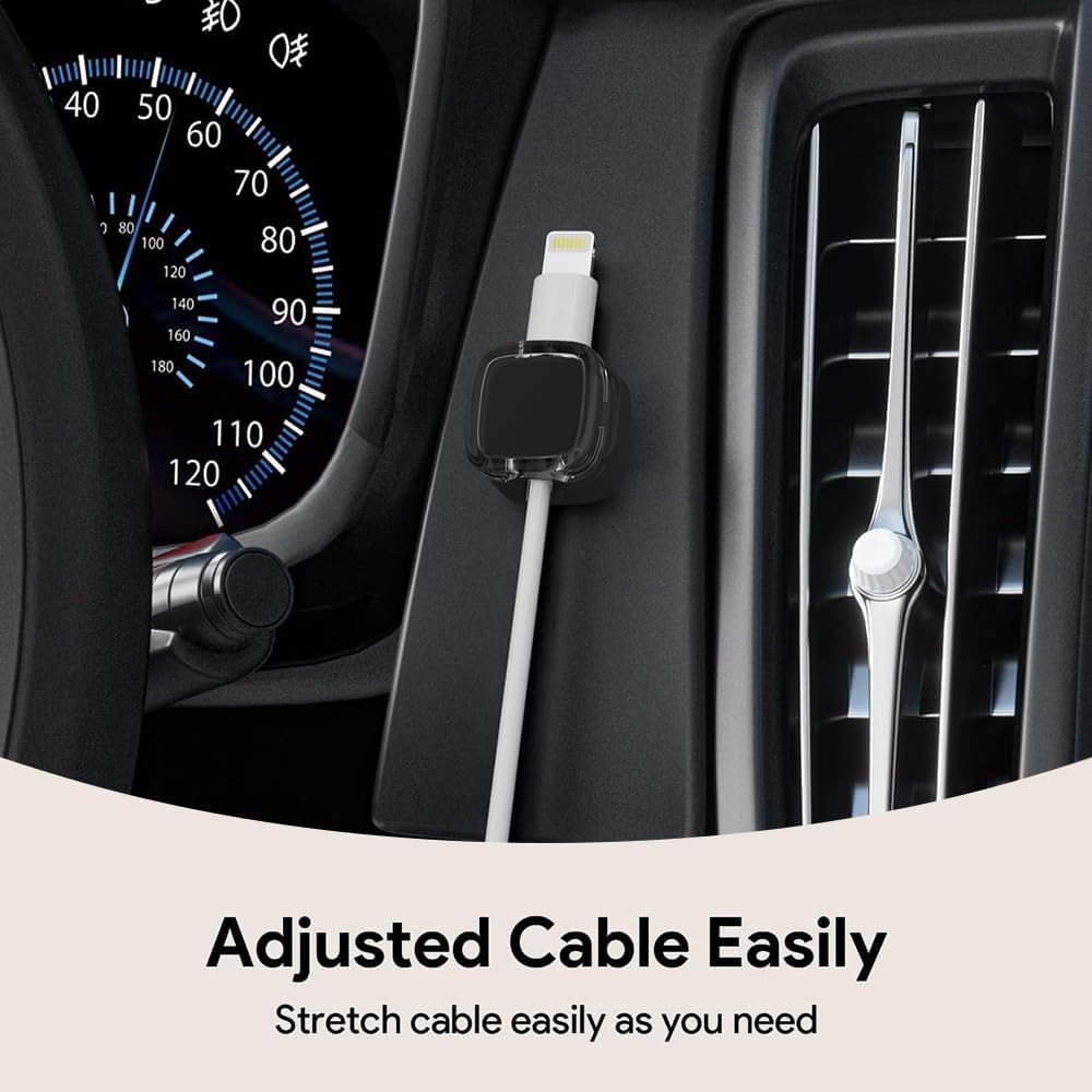 Magnetic Cable Clips, Adjustable Cord Holder Management, Adhesive Wire Keeper Organizer for Home Office Desk Phone PC Car Wall Desktop Nightstand Appliance (9-Pack Black Crystal)