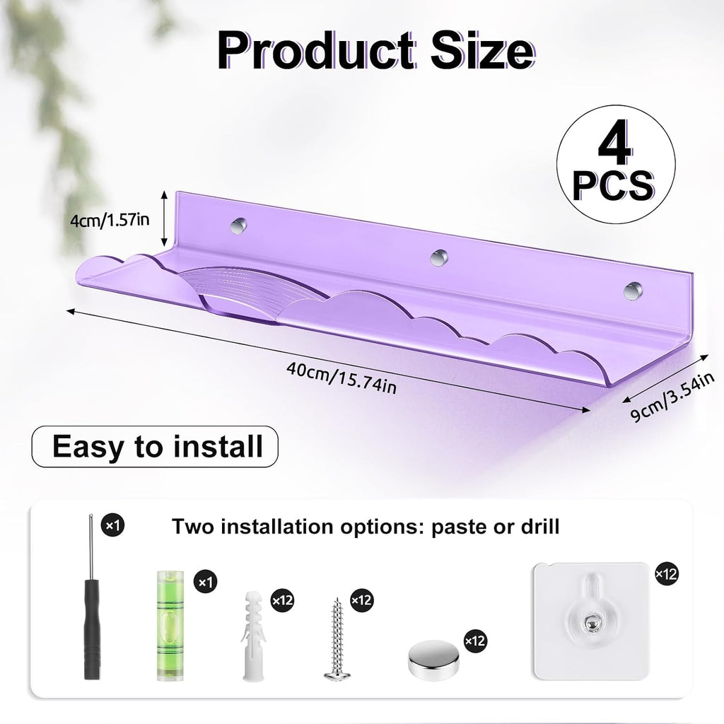 Rainbow Acrylic Floating Shelves, Wall Mounted, 15in, 4 Pack, Mix