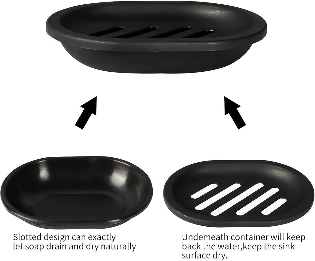 Topsky Soap Dish for Shower, 4pcs Dishes with Drip Tray, Bar Holder with Drain for Kitchen Sink, Keeps Soap Dry, Black
