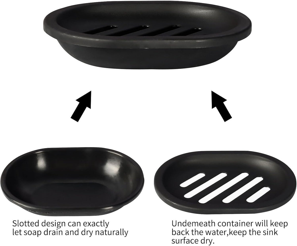 Topsky Soap Dish for Shower, 4pcs Dishes with Drip Tray, Bar Holder with Drain for Kitchen Sink, Keeps Soap Dry, Black