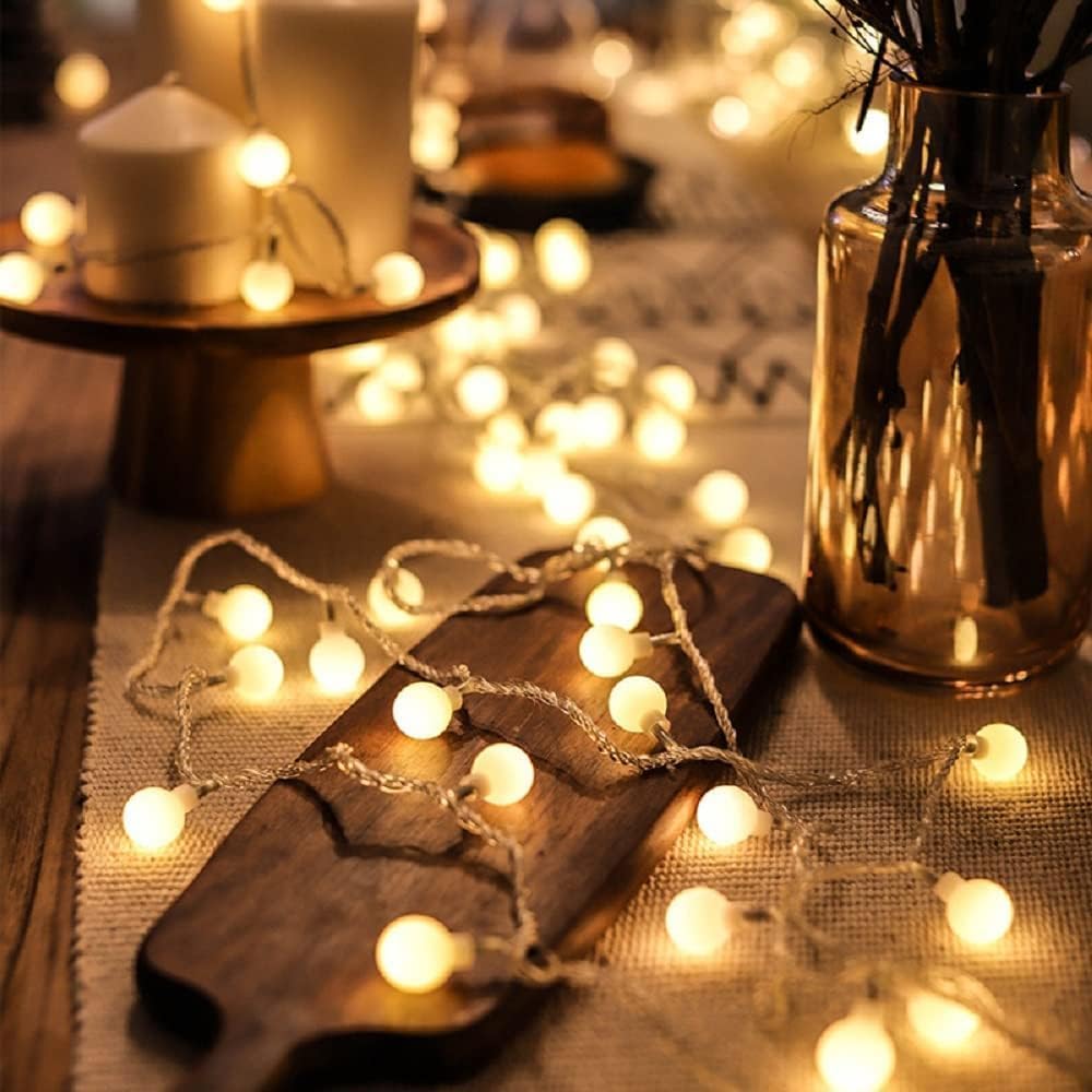 33ft 80 LED Globe String Lights – USB Powered Warm White Fairy Lights for Bedroom, Patio, Wedding, Party & Indoor Outdoor Decor
