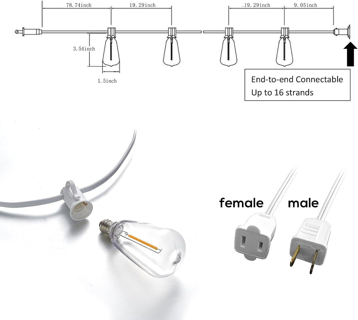 Banord ST38 Outdoor String Lights, 25FT White Patio Lights with 13 Bulbs