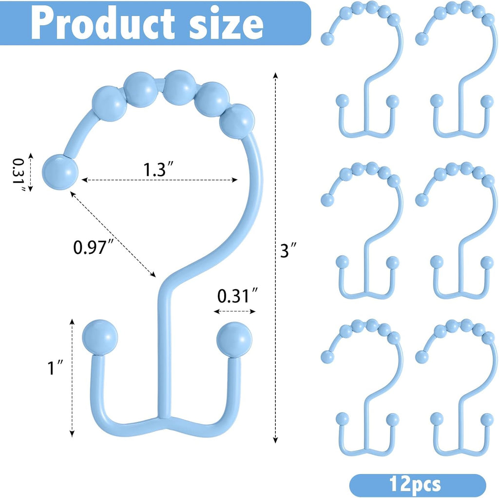 Wenqik 12 Pcs Colorful Shower Curtain Hooks Stainless Rings,Blue