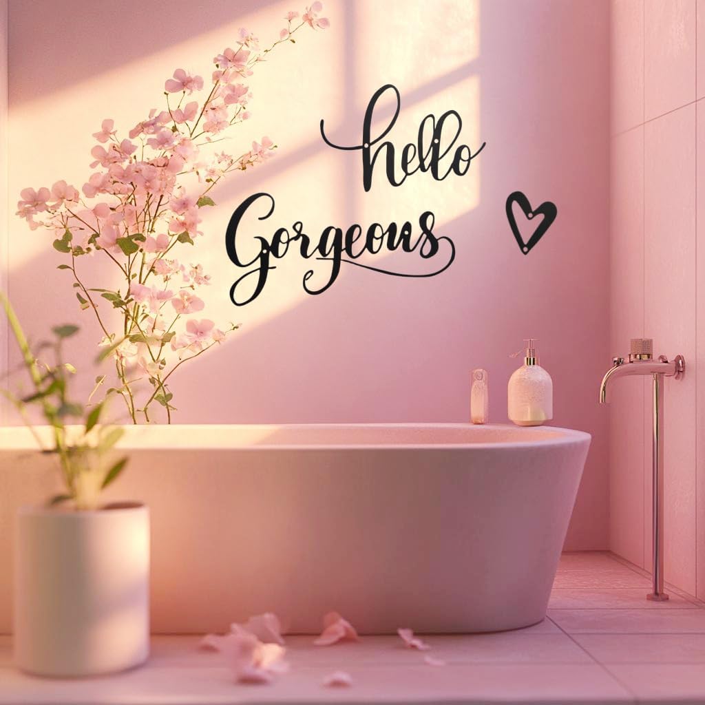 Lylence Hello Gorgeous Girl Wall Art, Metal Women Room Decor Bathroom Decor