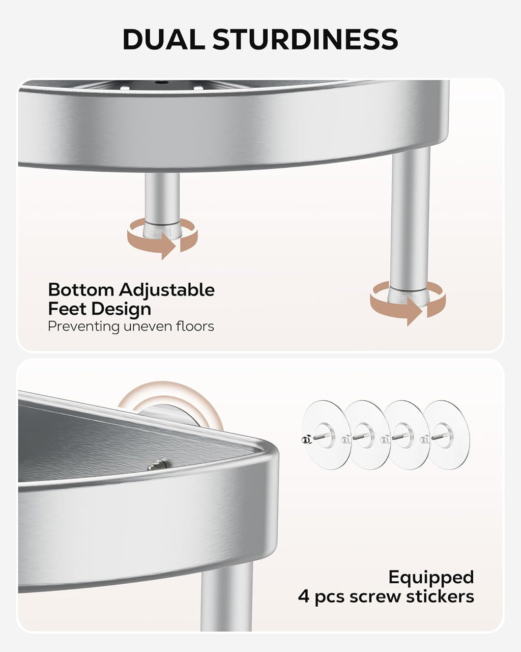 Nieifi 5 Tier Aluminum Corner Shower Caddy Standing-Rustproof-Silver