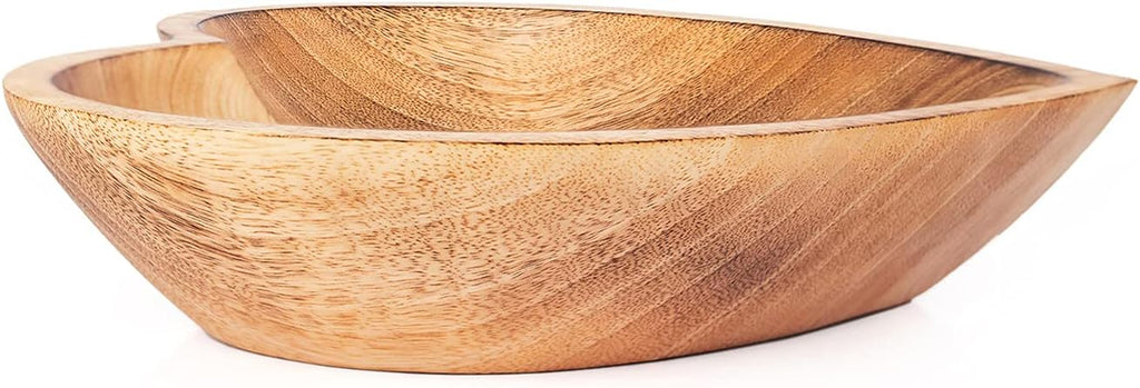 WitnyStore Heart Shaped Wood Bowl 10" Brown Handcrafted Wooden Bowls Collectible Functional Serving Tray Dish Plate Hand Made Decorative Tableware for Candy Nuts Dessert Fruit Home Décor Accents Gifts