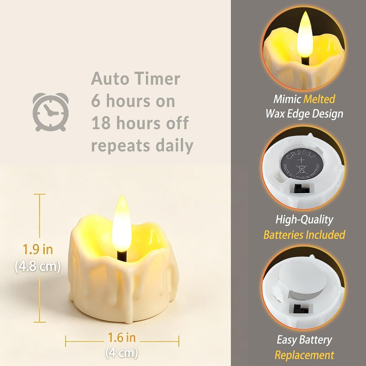 12 Pack LED Timer Tea Light Battery Operated, Flameless Flickering LED Votive Tealight Timer Candles, Outdoor Electric Flicker Fake Candle Bulk for Christmas Halloween Pumpkin Light Decorations