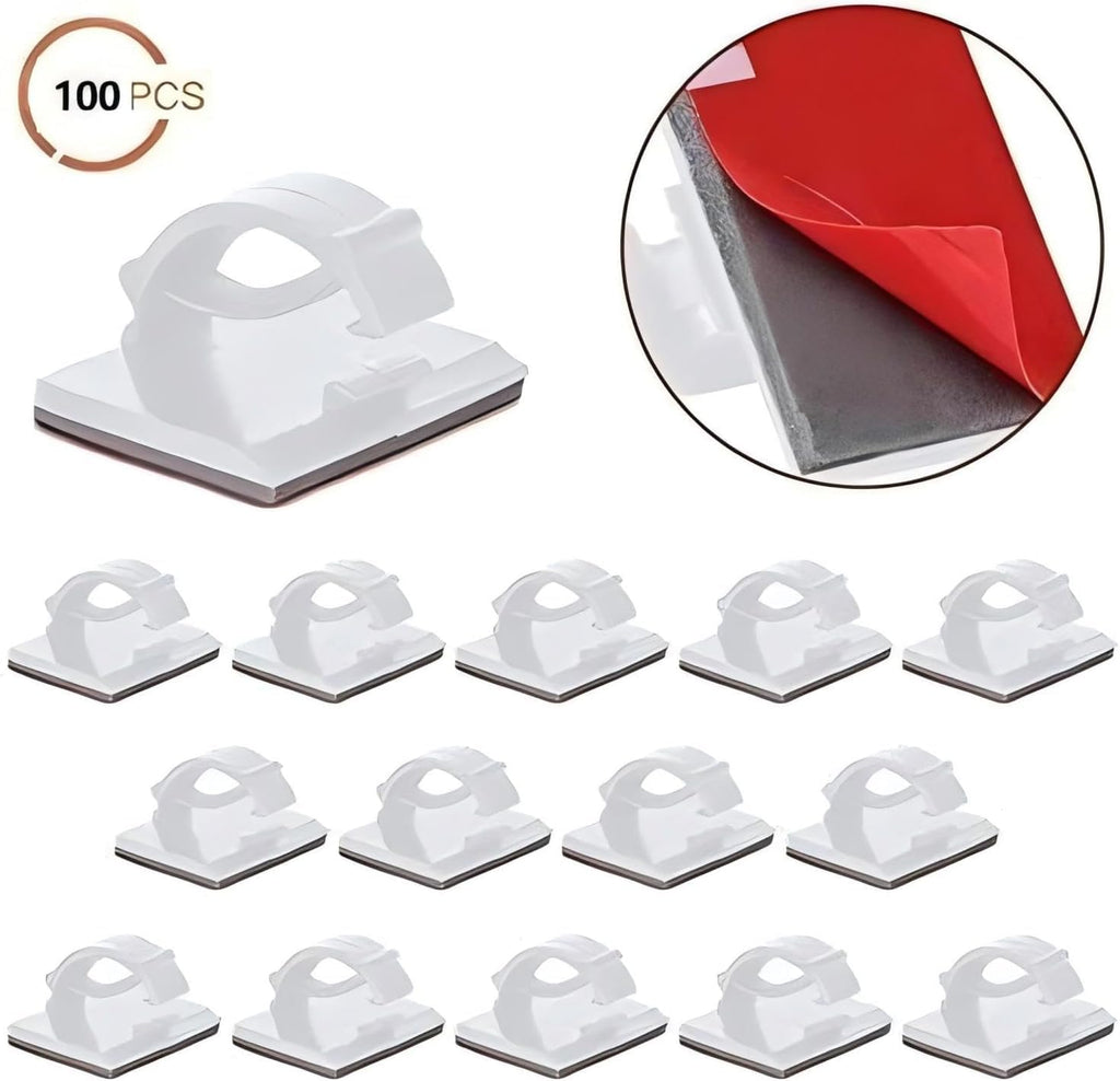 Elfcam® - 50PCS Adjustable Cable Clips, Adhesive Cable Organizer Cord Holder & Cable Straps for Fiber Optic Cables, Wire Cables and Slim Ethernet Cables Cat 6, Pack of 50, White (6mm-50PCS)
