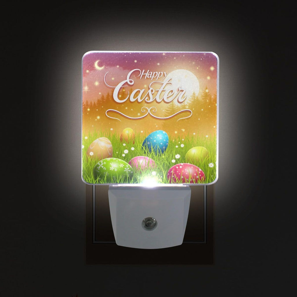 Plug-in LED Night Light Lamp, Happy Easter Eggs with Dusk to Dawn Sensor for Bedroom, Bathroom, Hallway, Stairways, or Any Dark Room, 2-Pack