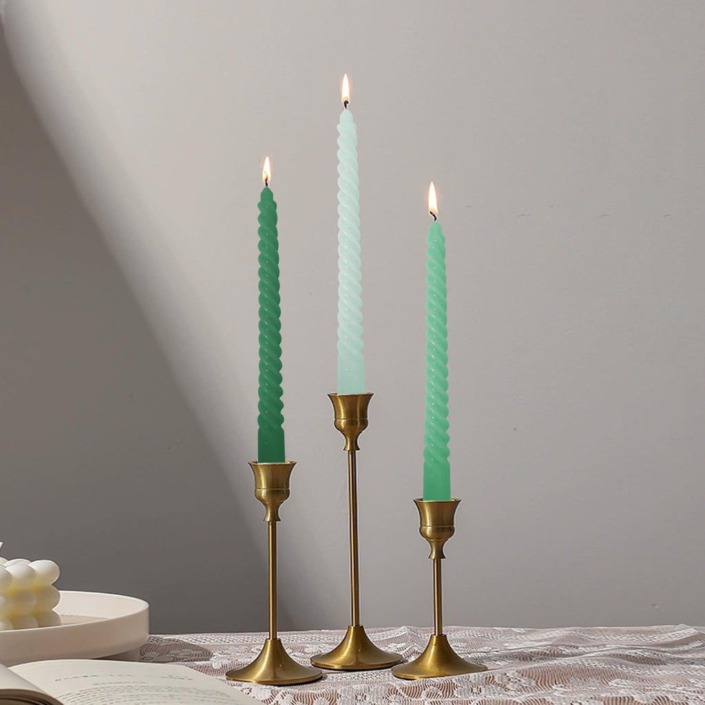 Green Taper Candles, 4 Pack Green Spiral Twisted Candle, Unscented Taper Candlesticks 10 inch, Candles for Valentines Day Home Decor Wedding Decorations