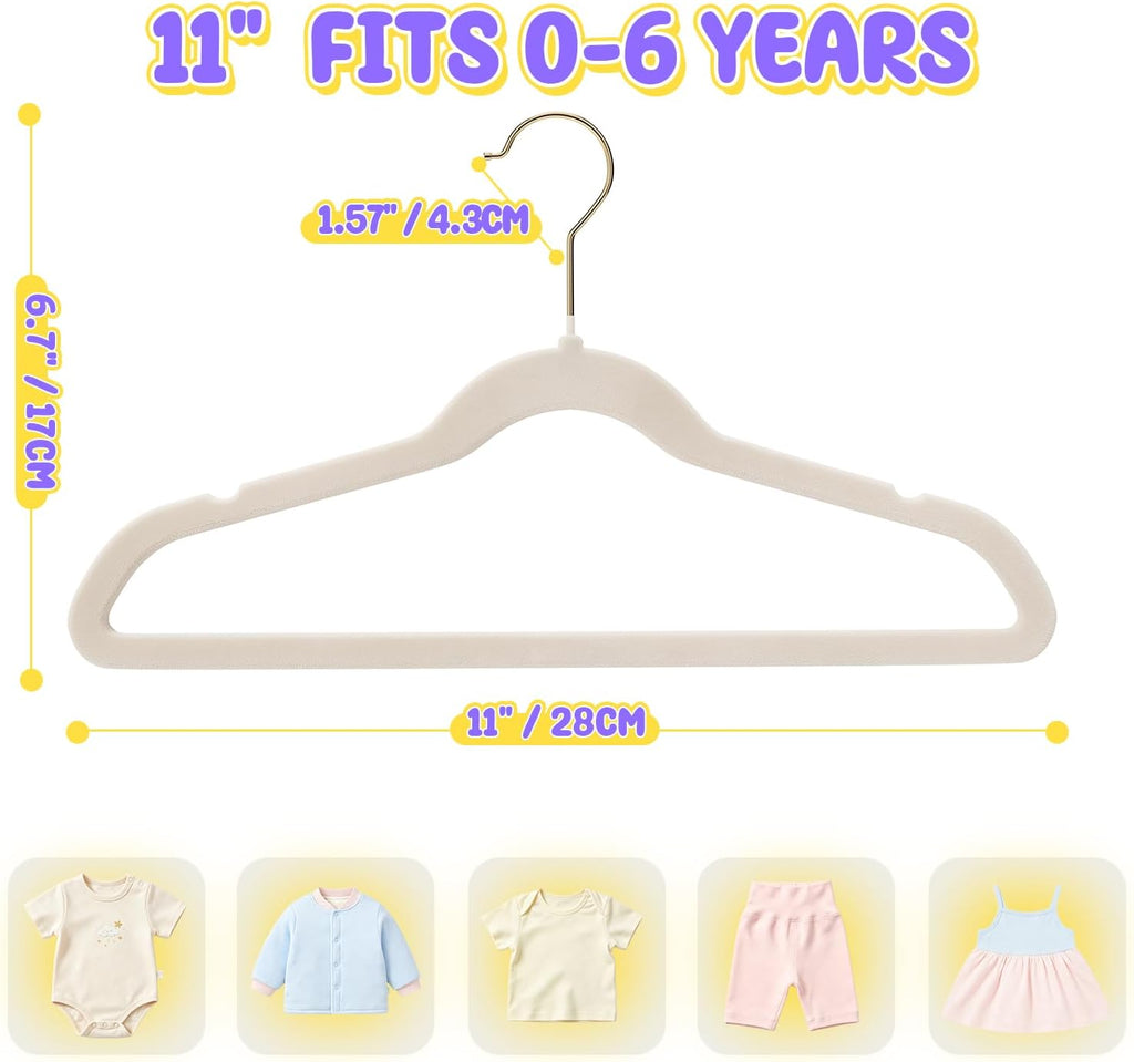 Flottian 30 Pack Baby Velvet Hangers Kids 11",Baby Hangers with Gold Hook