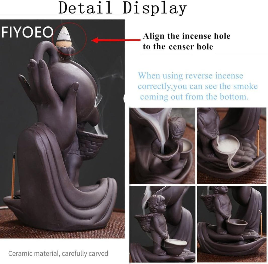 Buddha Hand Series Backflow Incense Burner Indoor Smoke Waterfall Incense Holder Creative Ceramic Incense Burner (Boy)