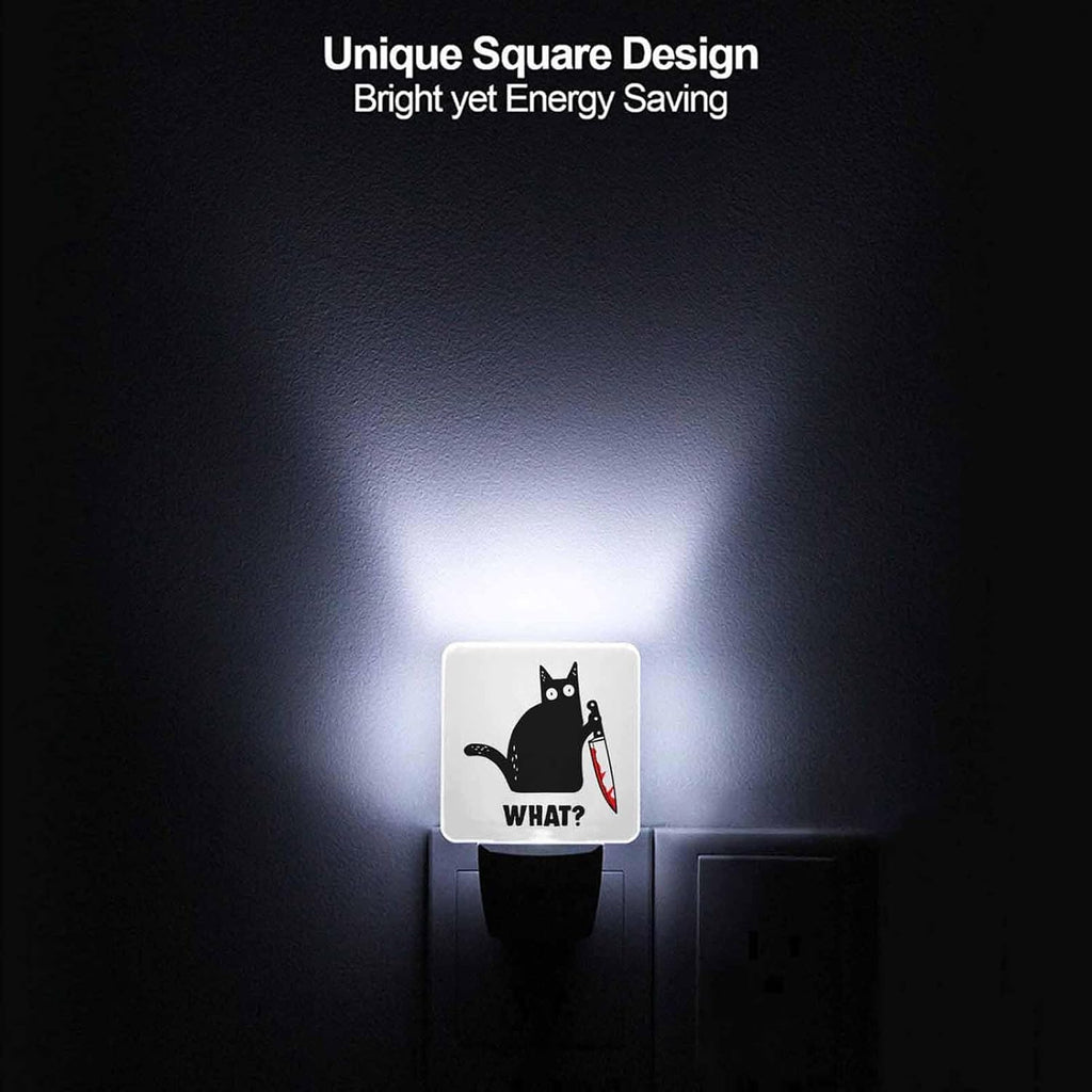 LED Night Light,Black Cat and Knife What LED Night Light Plug into Wall with Dusk to Dawn Light Sensor White Energy Efficient Nightlight for Bedroom Bathroom Hallway Living Room Kitchen