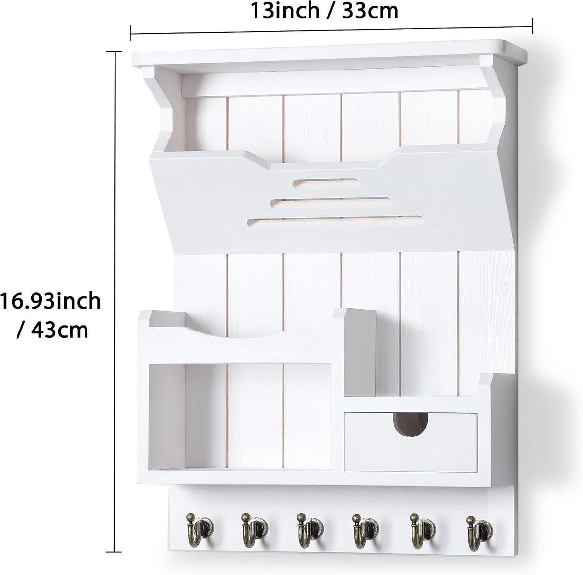 DOPACE Handcrafted Pine Wood Mail Organizer & Key Holder, White