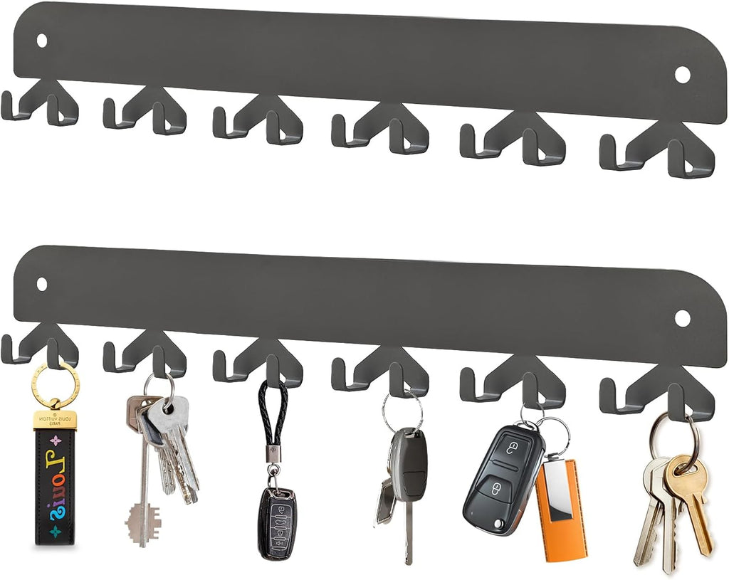 2 Pack Key Holder for Wall, Key Hooks Wall Mount with 12 Hooks, No Drilling Required, Self-Adhesive Key Rack, Key Hanger Wall Mount for Corridor, Kitchen, Living Room - Gray