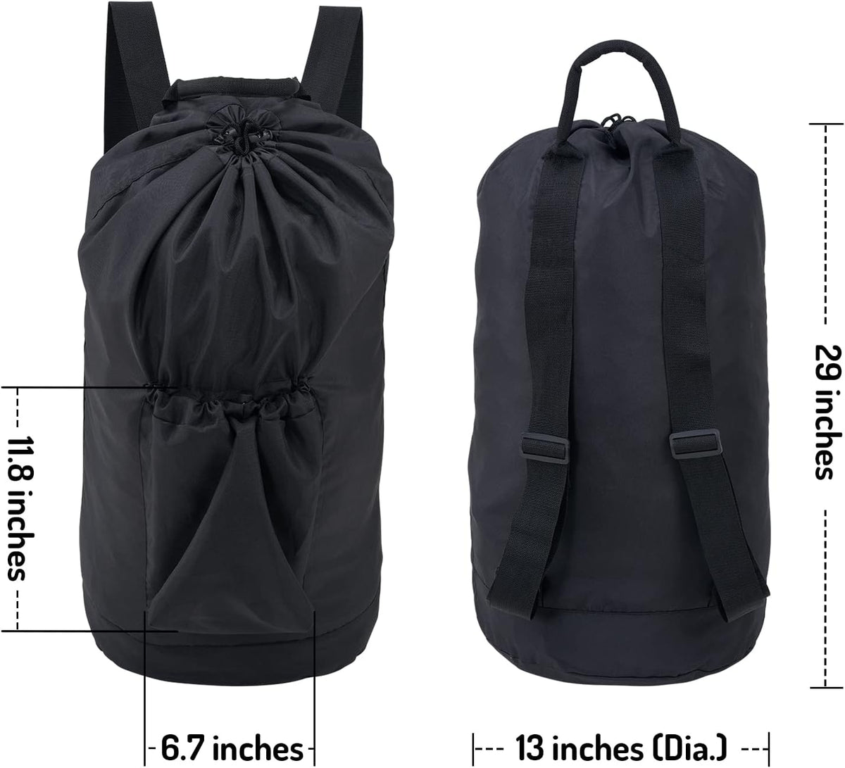 Seiritex Laundry Backpack Bag, Dirty Clothes Travel Laundry Bag with Shoulder Straps for College Dorm (Black)