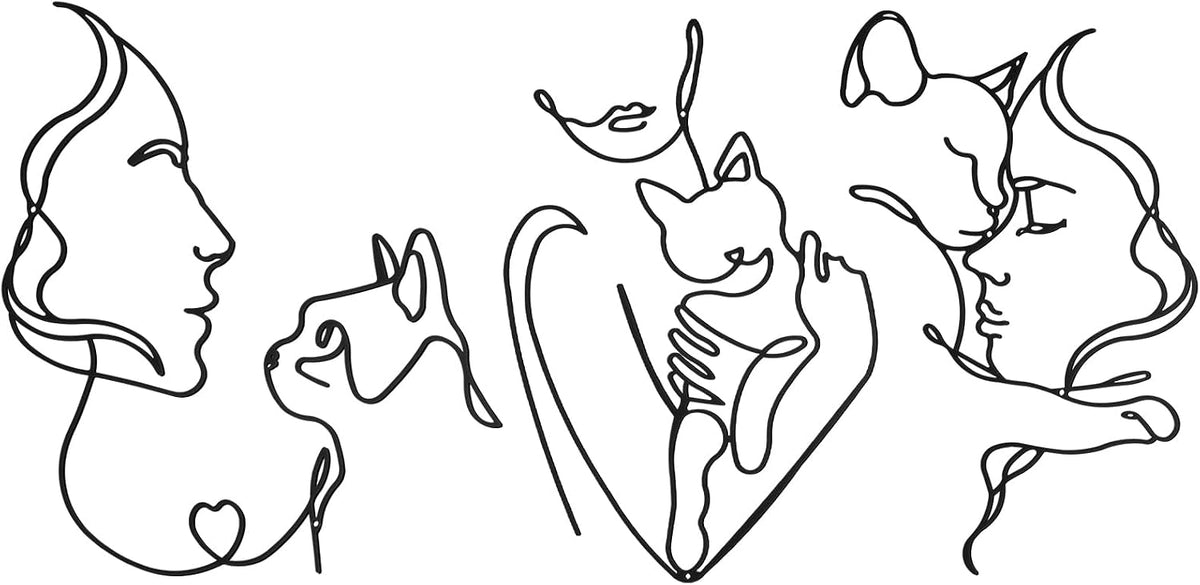 Otoolling 3 Pcs Black Metal Cat Wall Art Decor Women Cats Decor for Cat Lovers Metal Minimalist Girls & Cats Line Drawing Wall Art for Bedroom Living Room Bathroom(Classic)