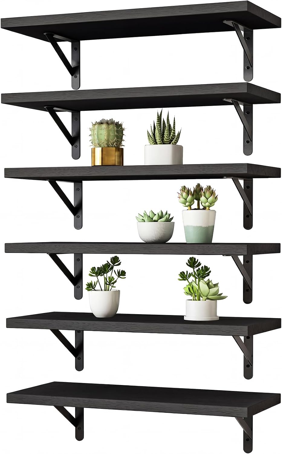 YGEOMER 16.5 Inch Floating Shelves for Wall Home Decor, Black, Set of 6