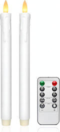 Dripping Flameless Taper Candles Flickering with Remote and Timer, 3D Moving Flame Taper Candle Battery Operated to 400 Hours, 9 Inch Window Candles. (White, 9in)