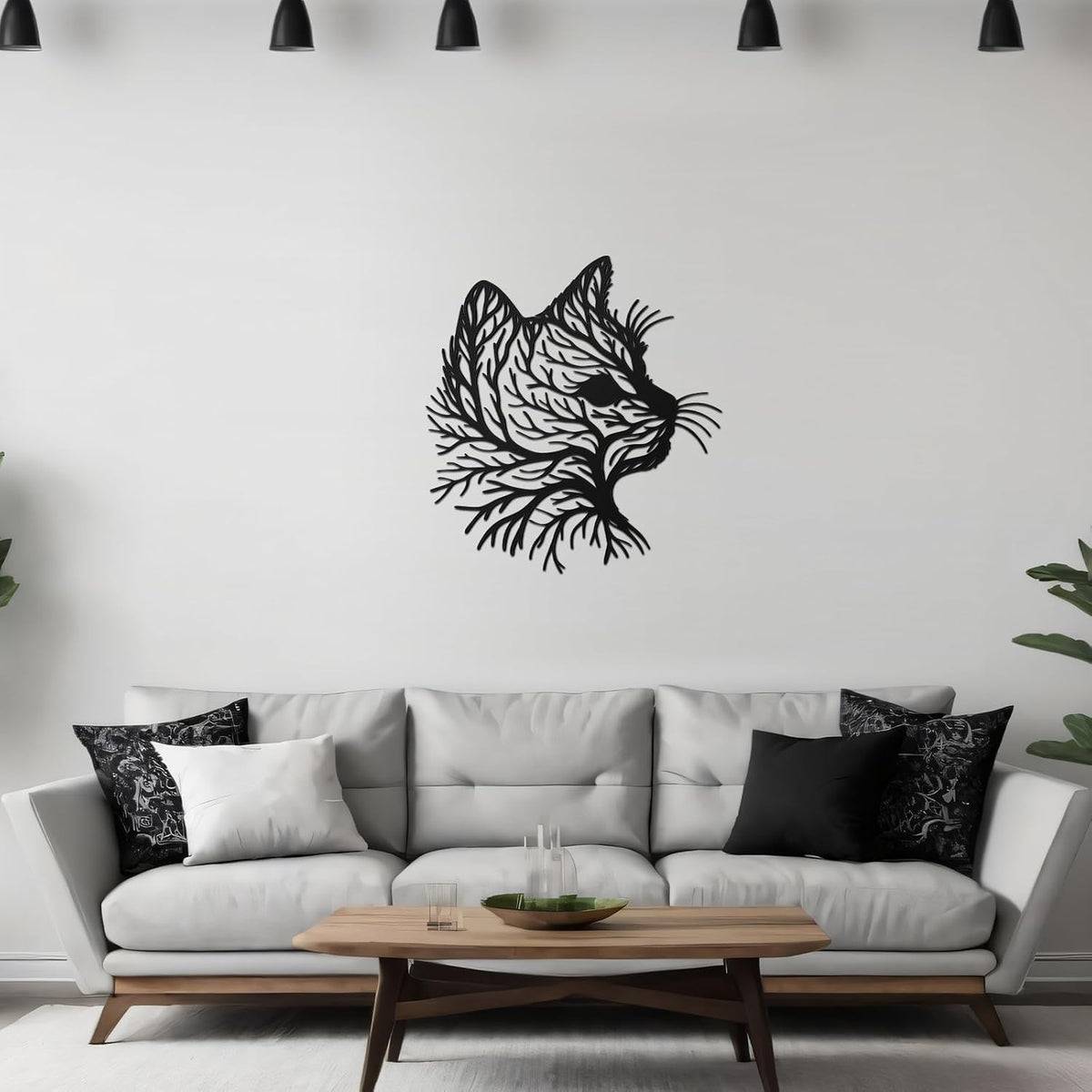 Otoolling Cat Tree Wall Art Silhouette Black Cat Wall Decor Metal Geometric Animal Art for Living Room Above TV Home Decoration, 10.2 x 10 Inch(Classic)