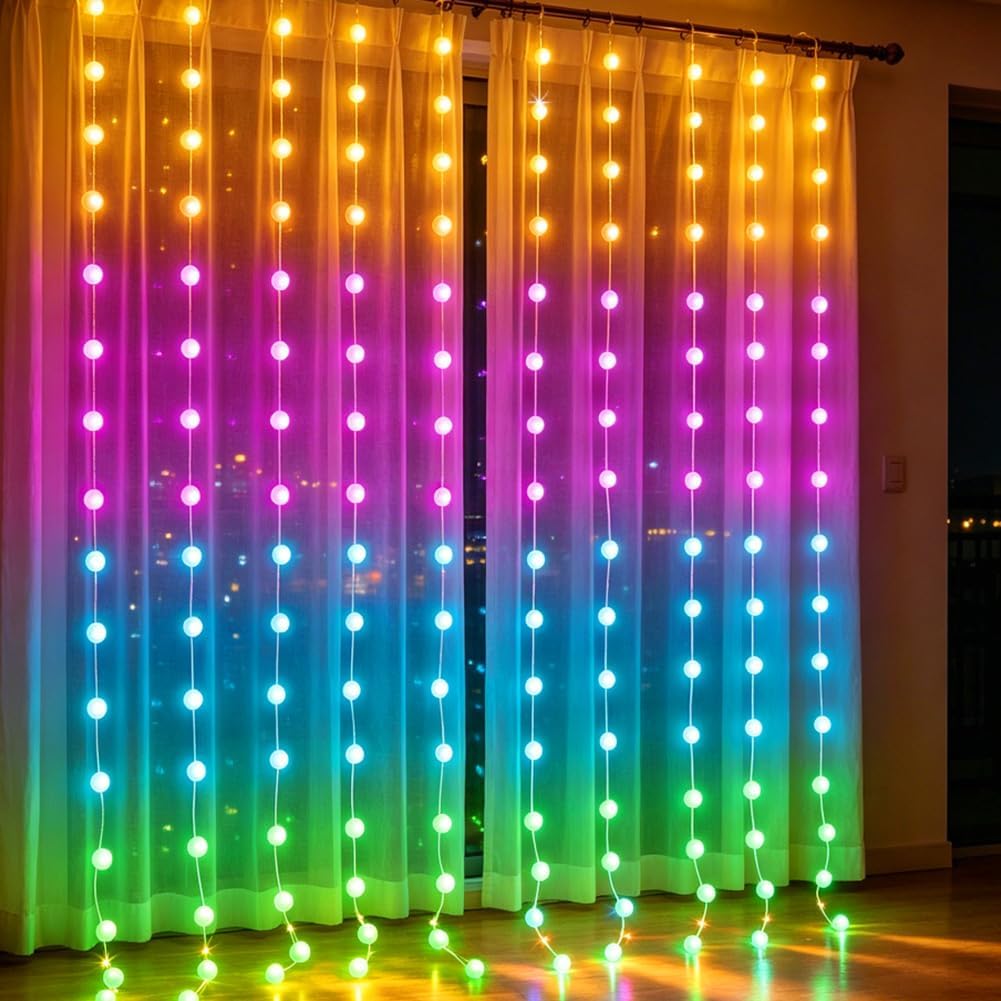 Curtain String Lights 6.5ft x 6.5ft, RGB Color Changing LED Lights