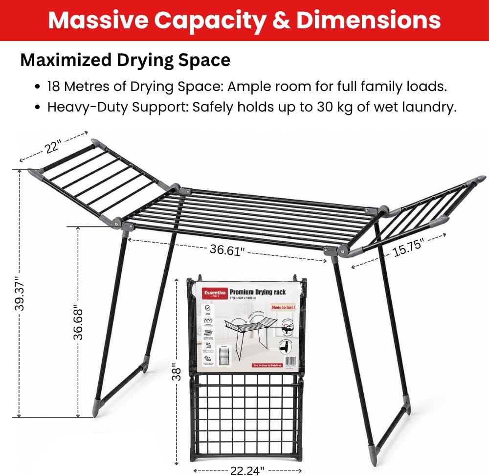 Foldable Clothes Drying Rack | Heavy Duty | 66 lb Capacity | Space Saving