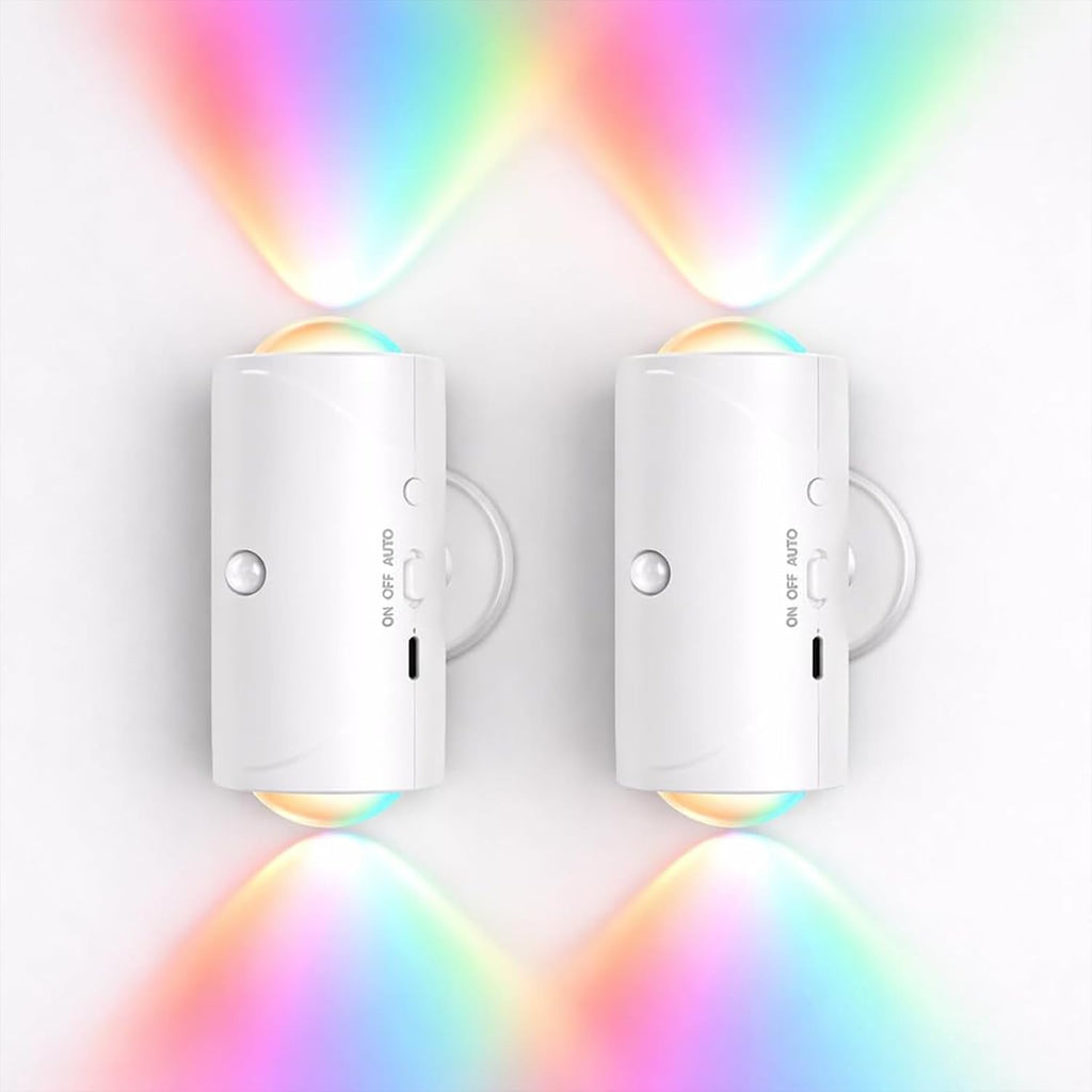 2Pack Motion Sensor Night Light with Remote Control, 16 Colors Rechargeable Stair Light, Wireless Magnetic Wall Lamp, Cordless LED Wall Night Lights for Steps, Hallway, Holiday Decor