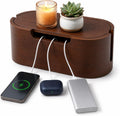 Wooden Cable Management Box with Lid, Decorative Cord Organizer for Power Strip & Charger Cables, Ventilation Holes & Side Slots, Solid Pine Wire Hider for Desk, Home Office, Dorm & Minimalist Setup