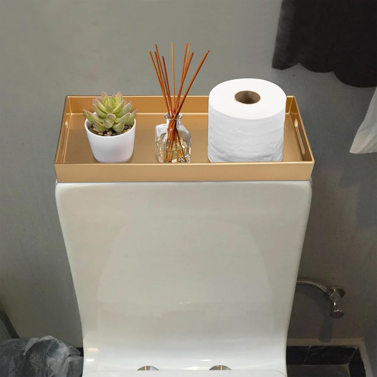 MAONAME Golde Bathroom Tray, Rectangular Toilet Tank Trays with Handles