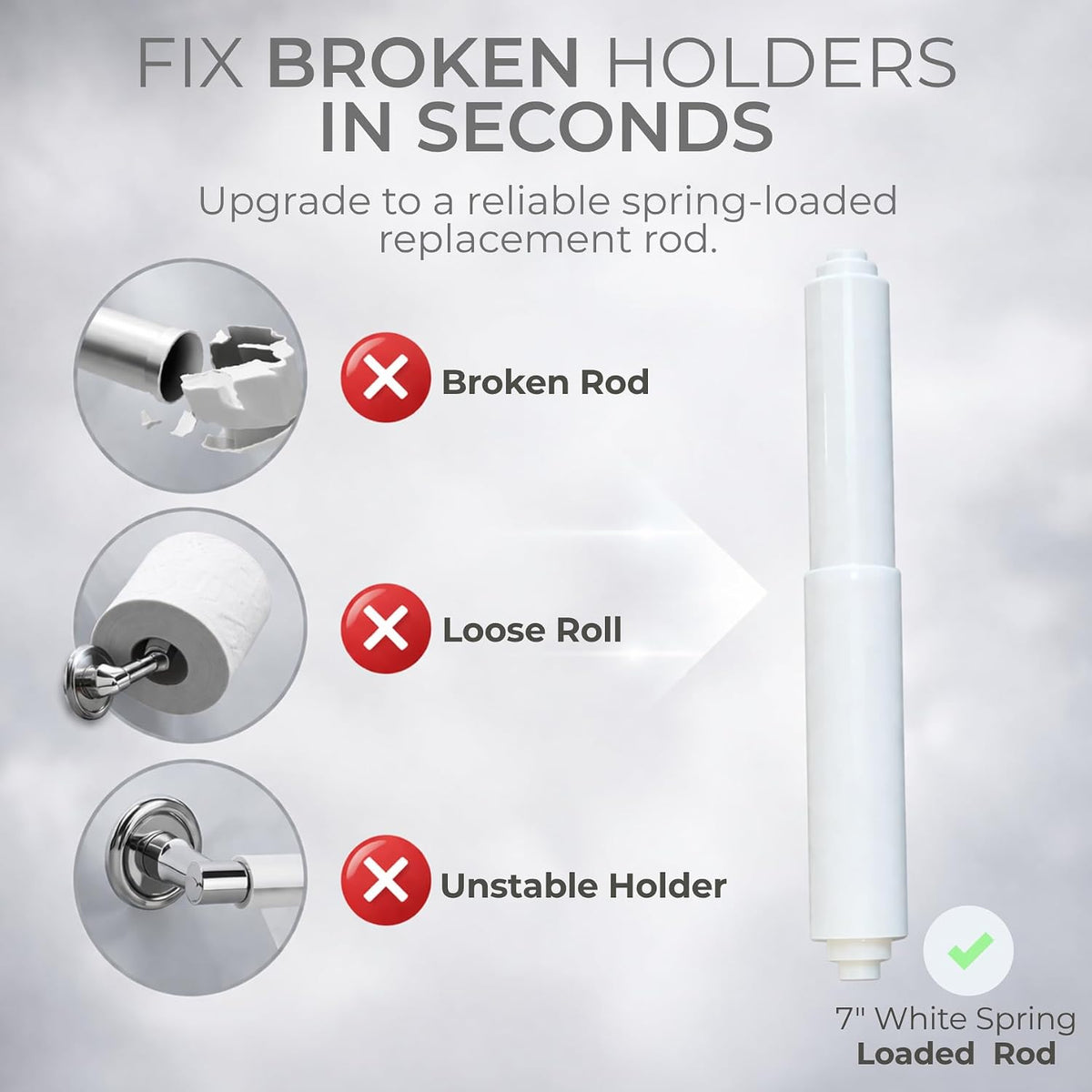 7 Inch White Toilet Paper Holder Spring Loaded Roller Replacement Rod