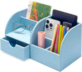 UnionBasic Desk Organizer - Multifunctional Leather Desktop Pen Holder Storage Box - Business Card/Pen/Pencil/Mobile Phone/Stationery Holder, Blue