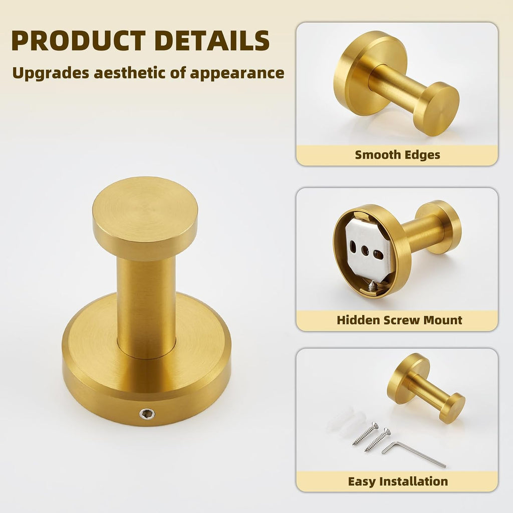 APLusee Brushed Dark Gold Towel Hook for Bathroom Entryway, Wall Mounted