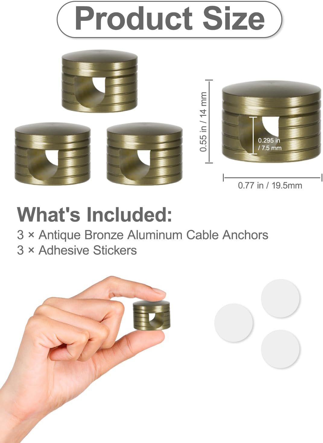 Strong Adhesive Cord Holder for Nightstand with Wider Base, 3 Pack