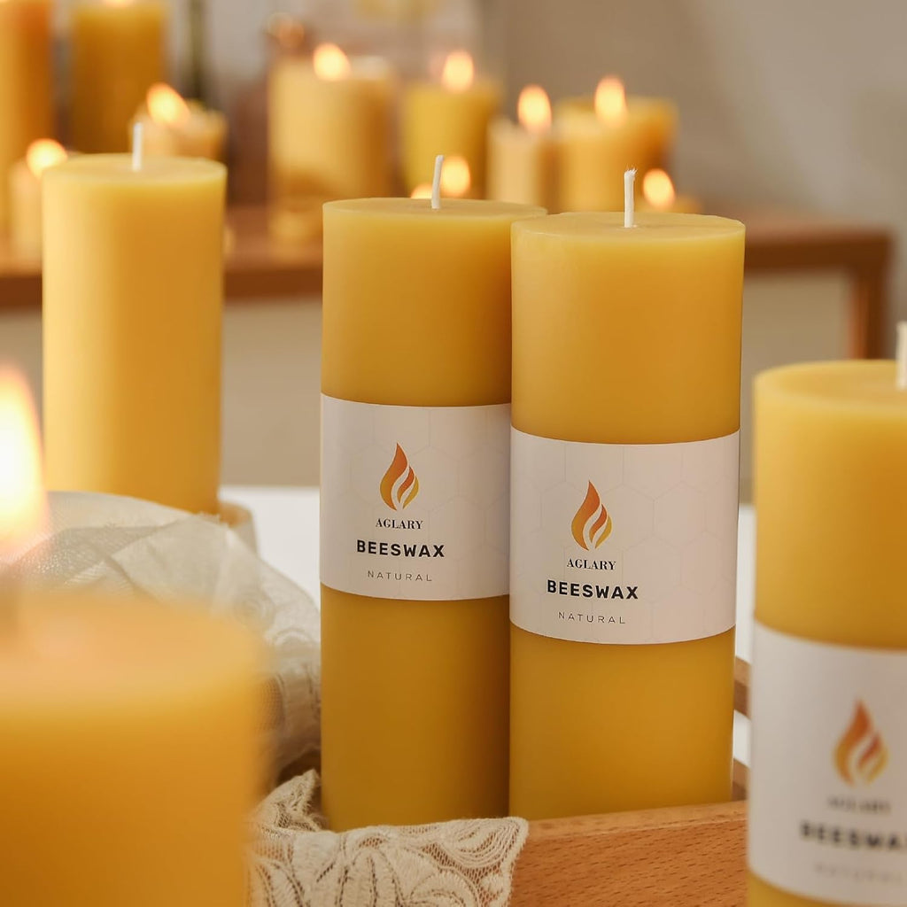 6-Pack 2x6 Pure Beeswax Pillar Candles, Approx. 56H, Wedding & Emergency