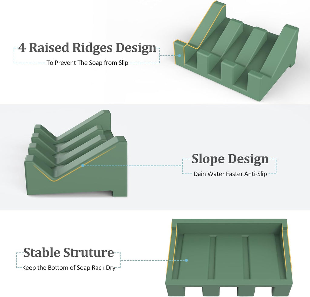 Silicone Soap Dish,1PCS Self Draining Bar Soap Holder for Shower,Green