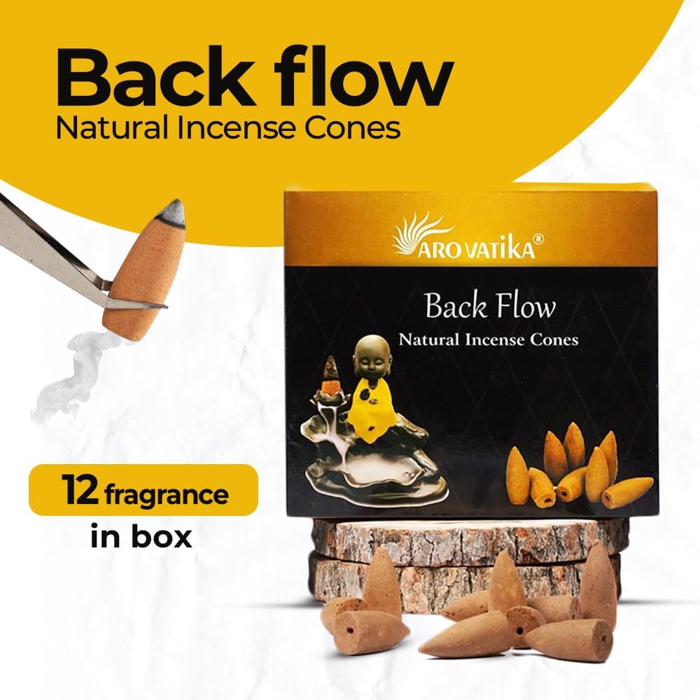 ARO VATIKA Backflow Natural Masala 120 Incense Cones | Pack of 11 Different Assorted Fragrances | for Home Fragrance & Prayers | Size 32mm | Burn Time- Approx 18 Minutes