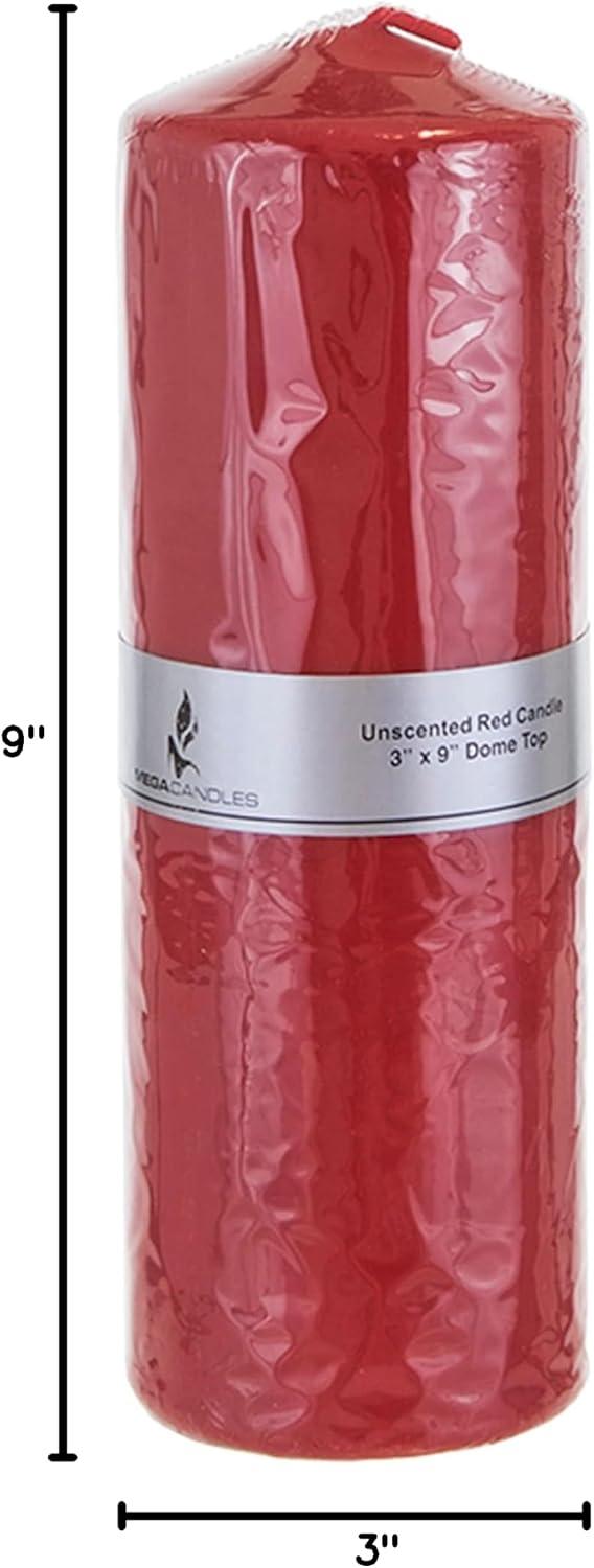 Mega Candles 1 pc Unscented Dome Top Red Pillar Candles, Pressed Premium Wax Candle 3 Inch x 9 Inch, Home Décor, Weddings, Parties, Festivities, Occasions, Florists, Events, Prayers, Memorials
